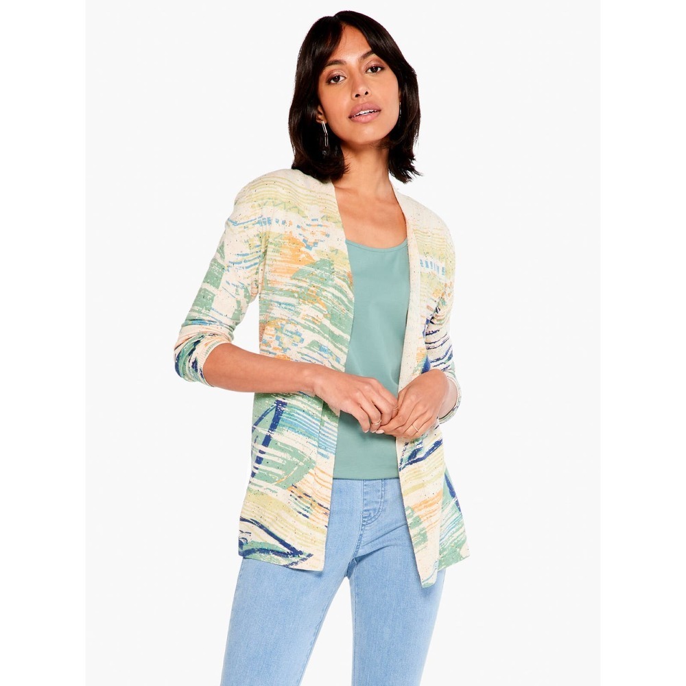 NIC+ZOE Punchy Meadow Cardigan in Green Multi Size L